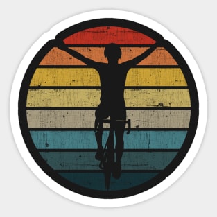 Bicyclist Silhouette On A Distressed Retro Sunset design Sticker